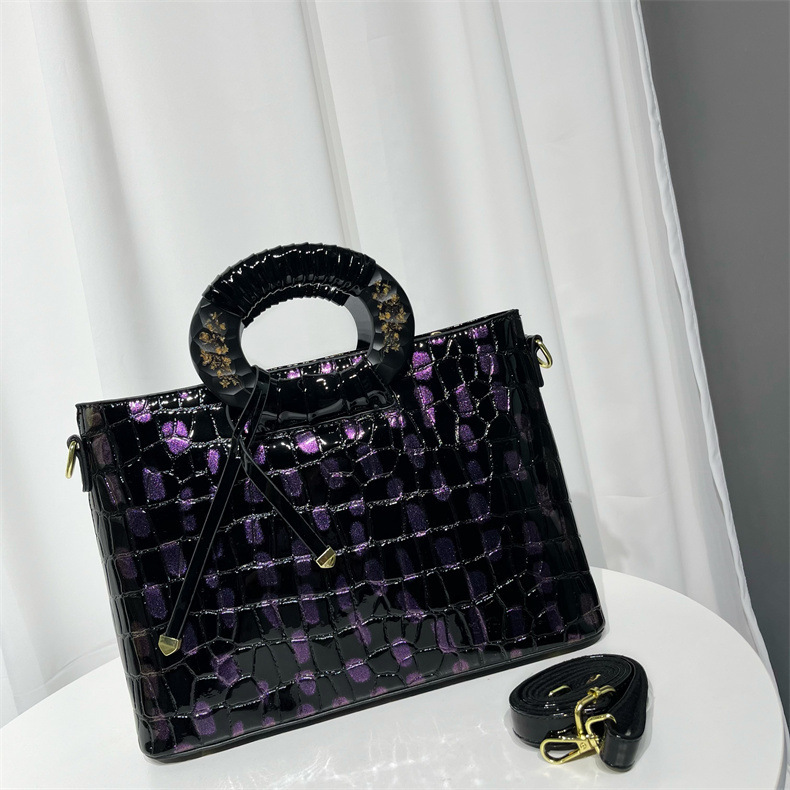 2025S designer handbag style crystal patent leather shoulder niche design tote texture versatile commuting casual women bag