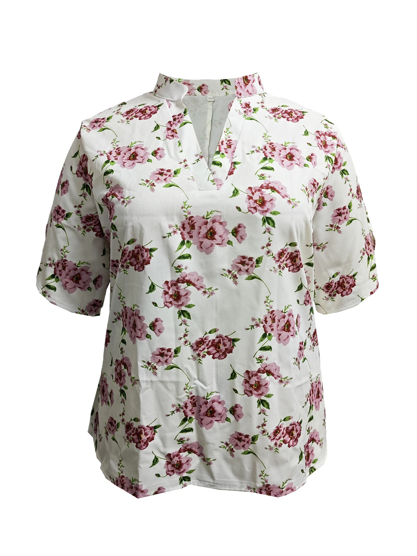 Plus Size Women Short Sleeve Blouse Summer Loose Casual Shirt V Neck Trendy Tops 250515