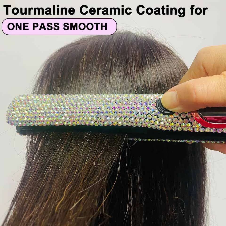 Hair Straightener and Curler with Dia Plancha de pelo y rizador 2 en High Temperature 500°F Titanium Floating plate 1 inch
