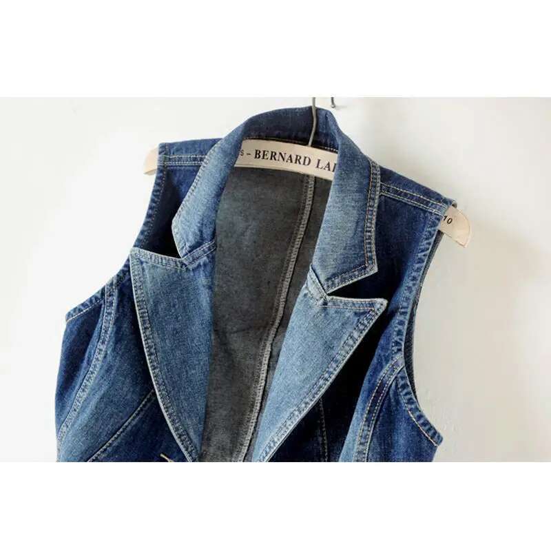 PTKPCC Casual Female Tops Women Denim Vest Jacket Spring Autumn Clothes Sleeveless Short Jeans Waistcoats Single-Breasted 5Xl