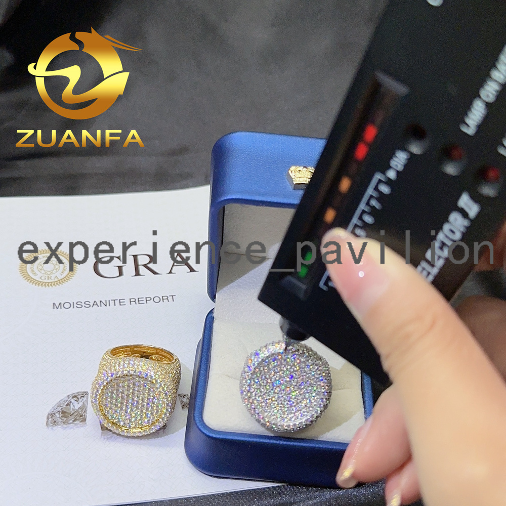 Fashion Rapper Jewelry Full Paved VVS Moissanite Diamond Ice Out Round Engsgement Ring Shining Hip Hop Rings