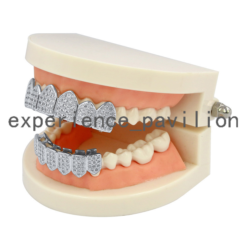 Custom Bling Hip Hop Jewelry moissanite Diamond Dental Gills Top and Bottom Set 18k Gold Teeth Grillz
