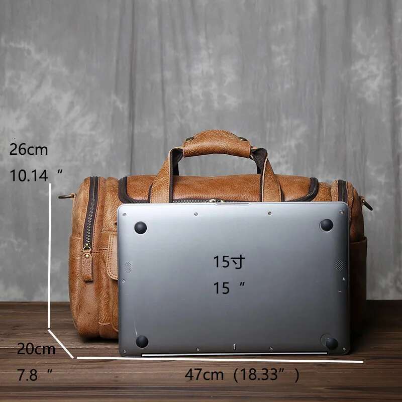 Retro Men's First Layer Cowhide Large-Capacity Portable Travel Genuine Leather Shoulder Messenger Bag