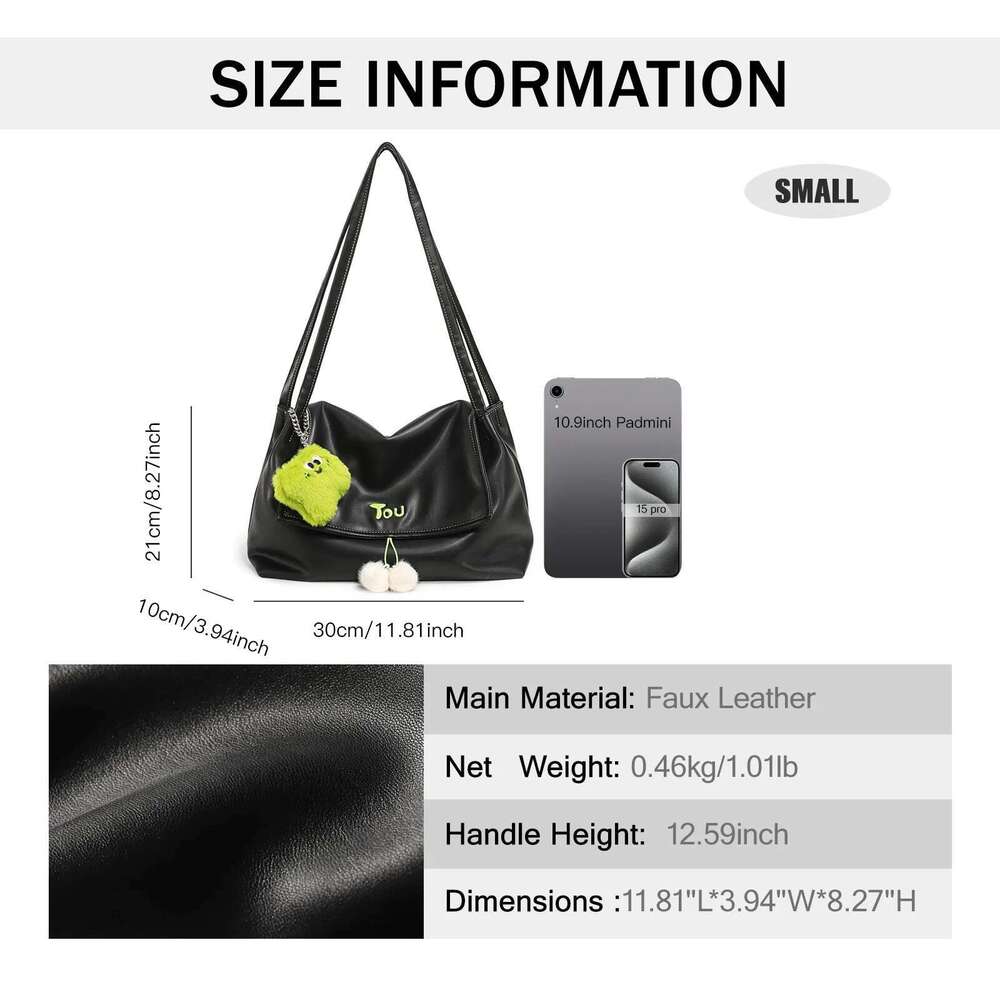TOUTOU Tote Doll Pendent Large Capacity PU Leather Handbag Shoulder Women Bag Back To School Valentine's Day Gift