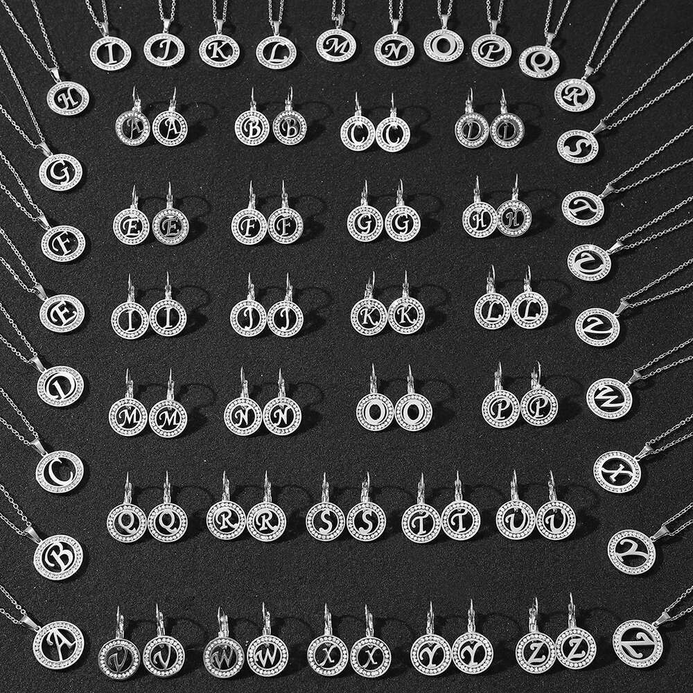 Stainless Steel Simple Classic Zircon Hollow 26 Letters Design Set For Women Jewelry Banquet Gift New In