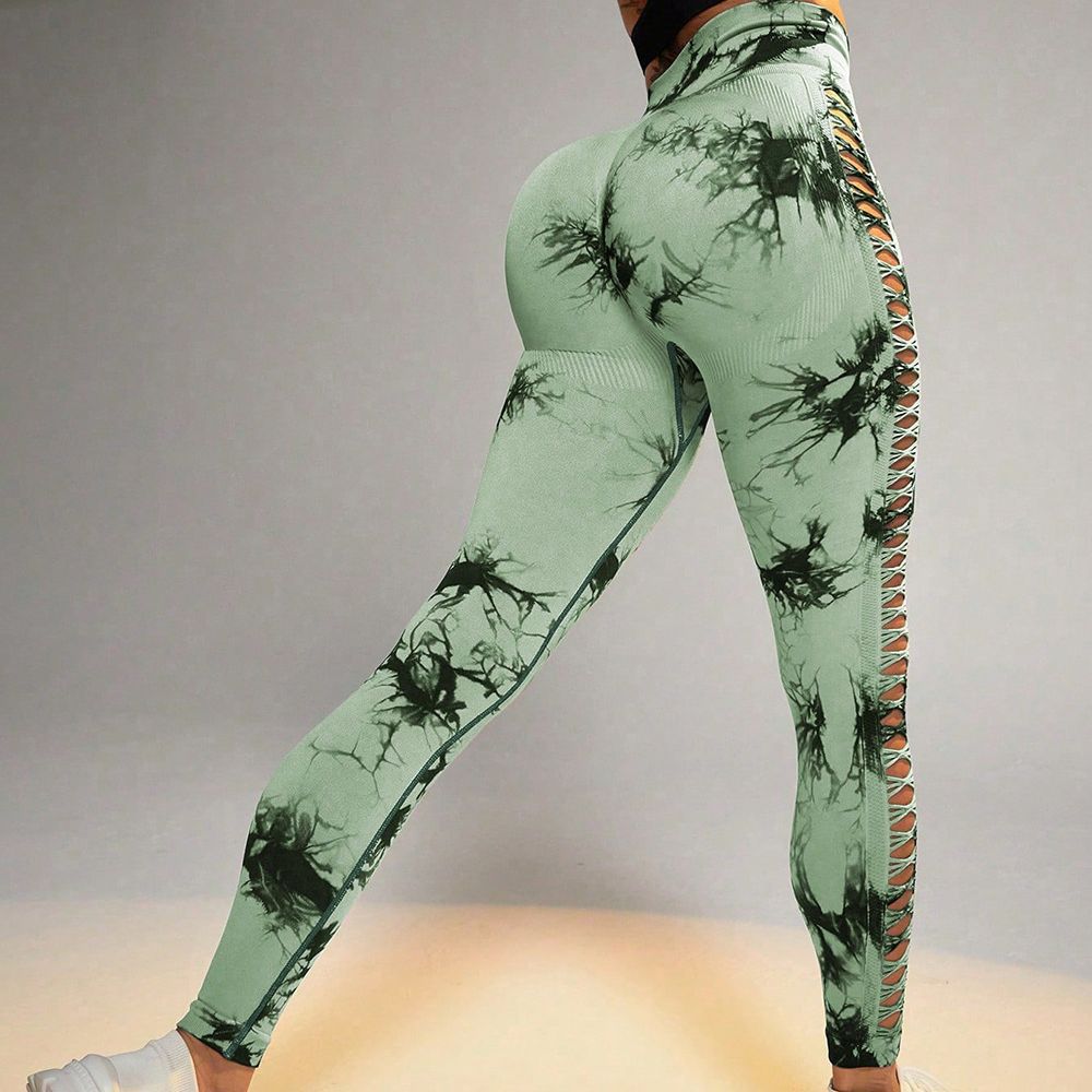 New style sports breathable quick-drying tight high waist hip lifting fitness trousers side hollow tie-dye yoga pants for women