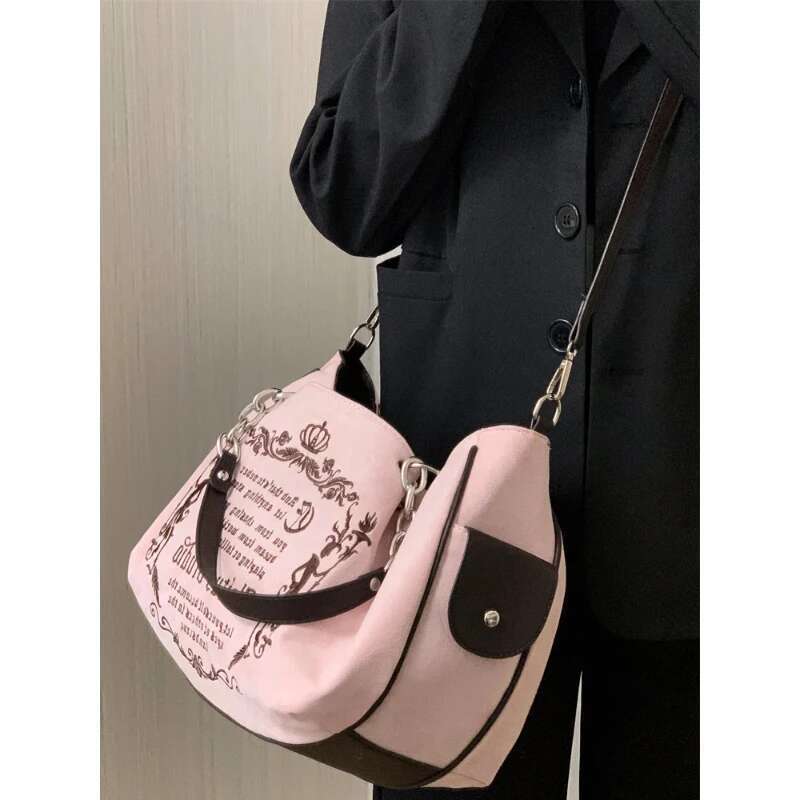 Embroidery Letter Tot Women New In Large Capacity Retro Gothic Handbag Desing Soft Crossbody Bag