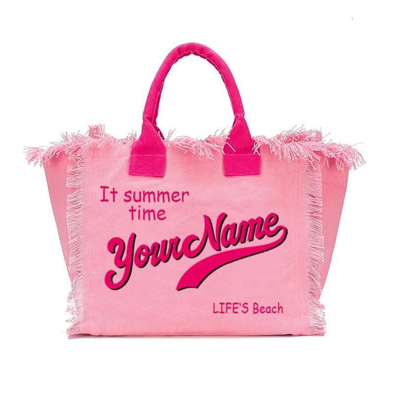 Fashionable Customizable Letter Tassel Canvas Summer Beach Women's Bag Large Capacity Commuting Tote Wedding Gifts