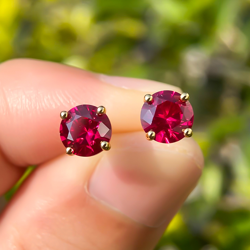 Solitaire Lab Ruby Red Stud Earrings Women 925 Sterling Silver Round Cut Ruby 5.0/6.5mm Parties Engagements Pair Push Back Stud Wedding Gift