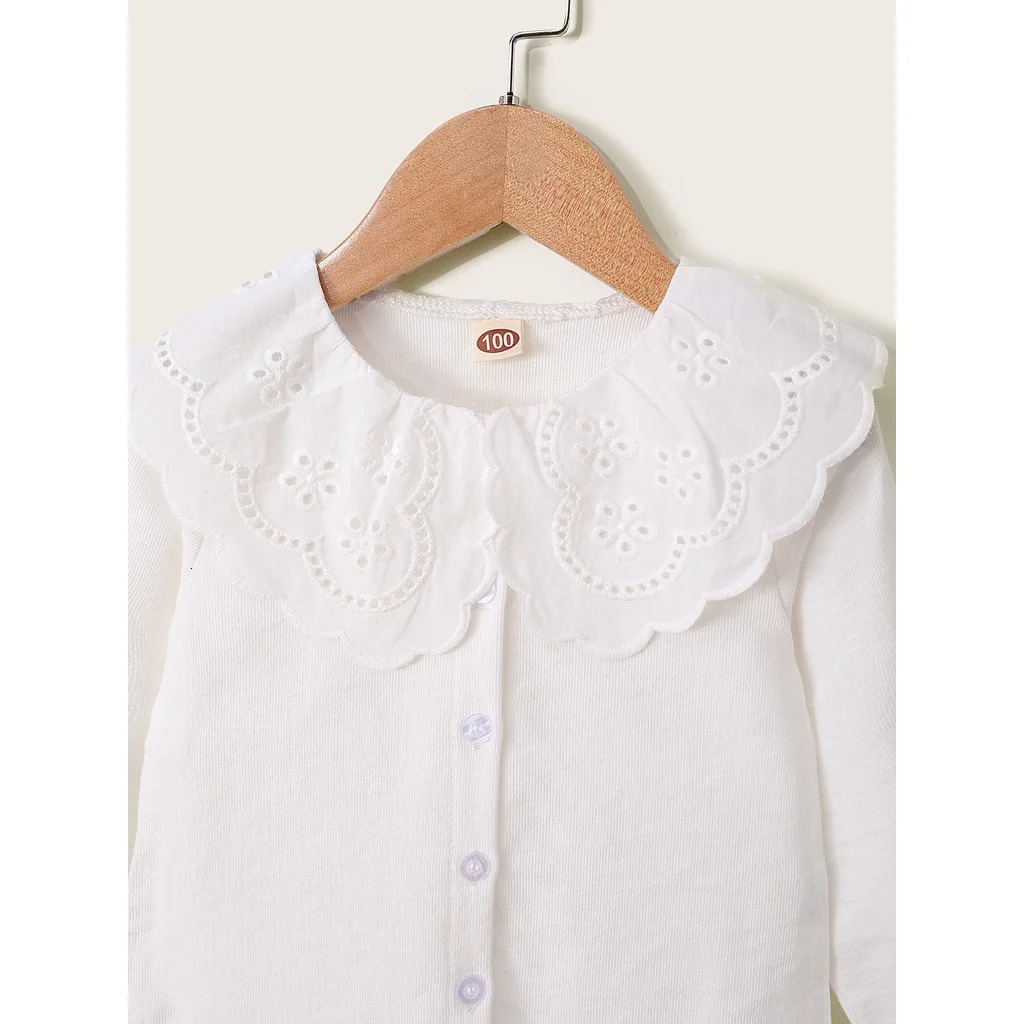 1-6 Years Kids Girls Long Sleeve Top Lace Doll Collar Autumn Korean Style White Shirt Toddlers Girls Daily Versatile Clothes 250515