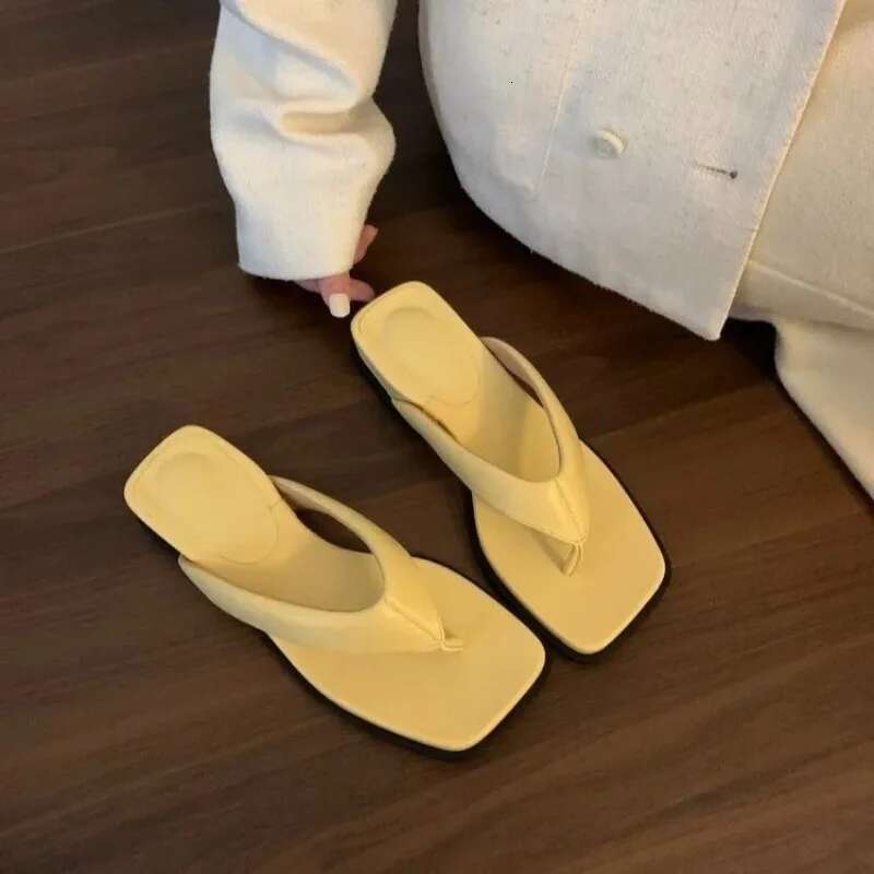 Summer Wedges Flip Flops Mid Heels Clip Toe Designer Slippers Women 2025 New Shoes Fashion Beach Slides Sandalias De Mujer
