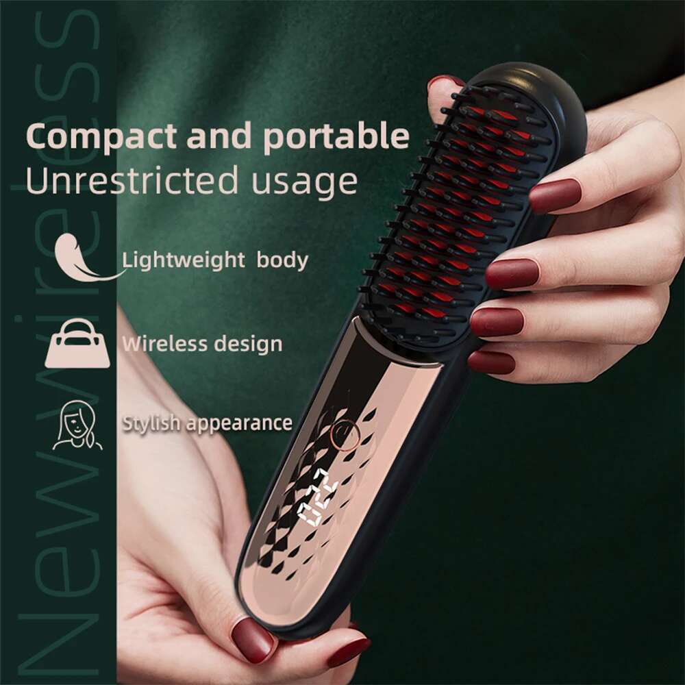 Cordless Straightener Electric Hot Heating Brush Negative Ion Straightening Styling Comb Smoothing Nourish Hair