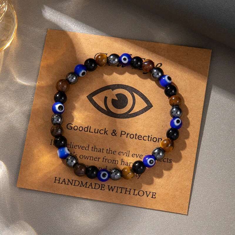 Fashion Evil Eye Natural Stone Beaded Bracelet For Women Men Turkish Amulet Protection Jewelry Yoga Spiritual Friendship Gifts