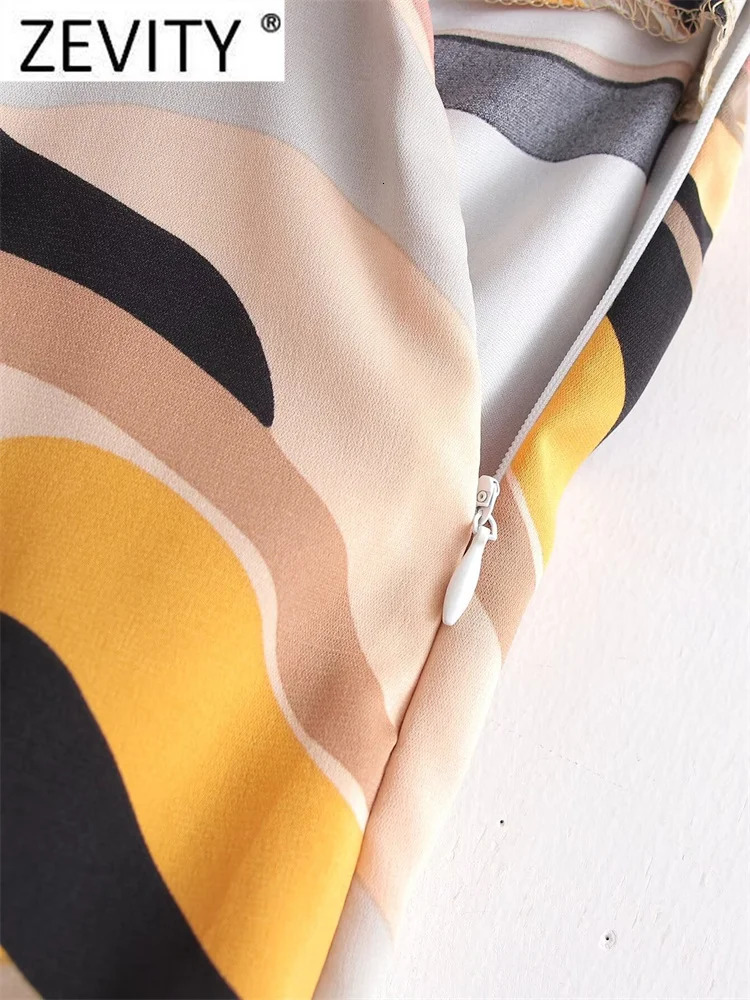 Zevity Women Fashion Color Matching Graffiti Print Bow Ted Wrapped Mini Skirt Skirts Female Zipper Dresses QUN7301 250515