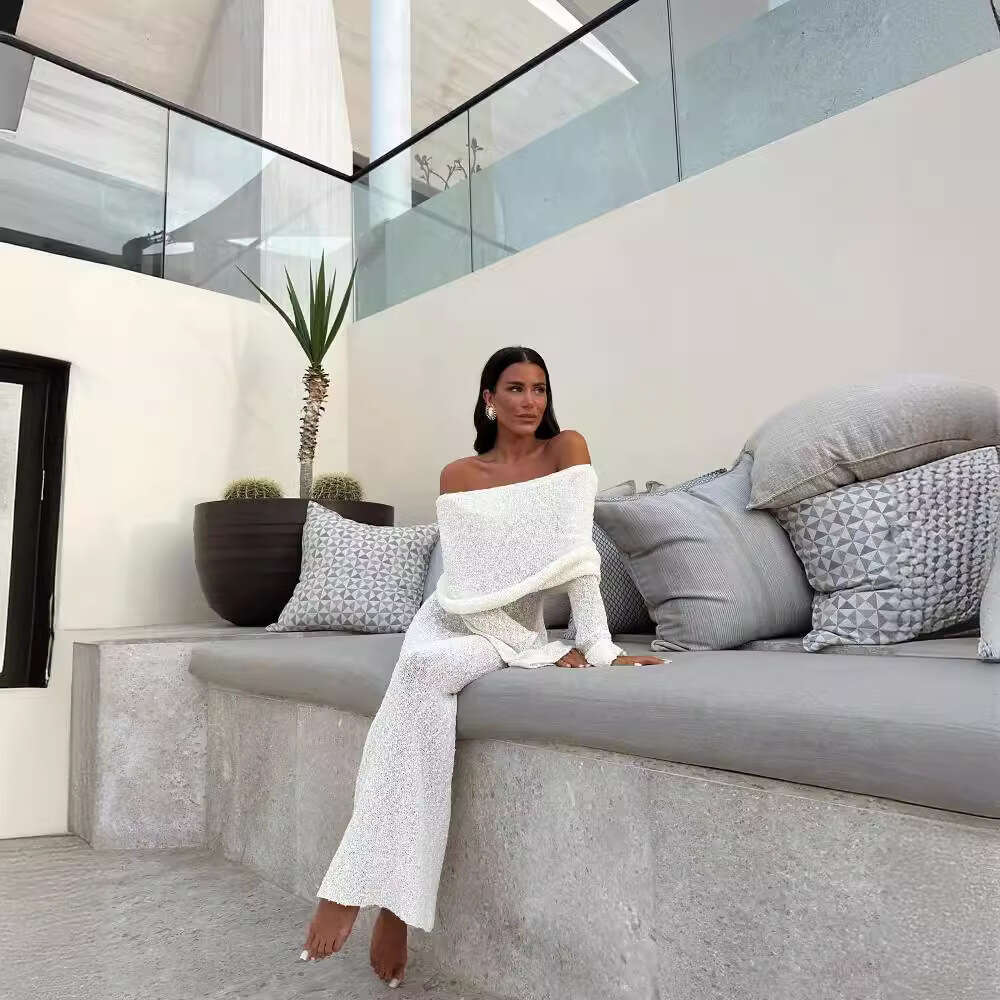 White Dress Maxi Dress 5-Color Beach Vacation Sexy With Knitted Hollow Out One Line Collar Long Dress Cover Up For Summer Women KQ