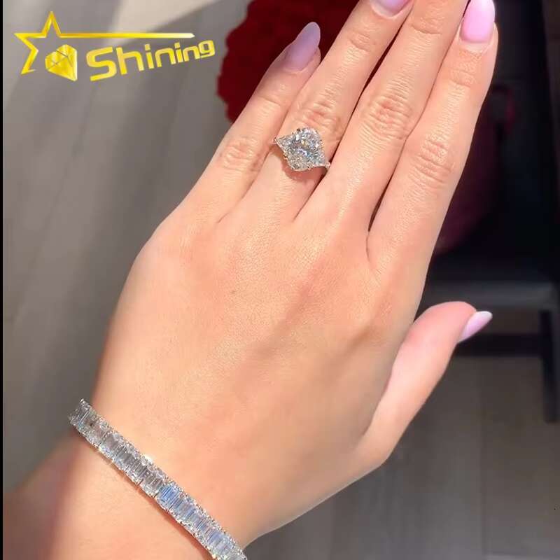 Custom CVD/HPHT Lab Diamonds Luxury 14K Real Gold 3stones Moissanite Diamonds Wedding/Engagement Rings