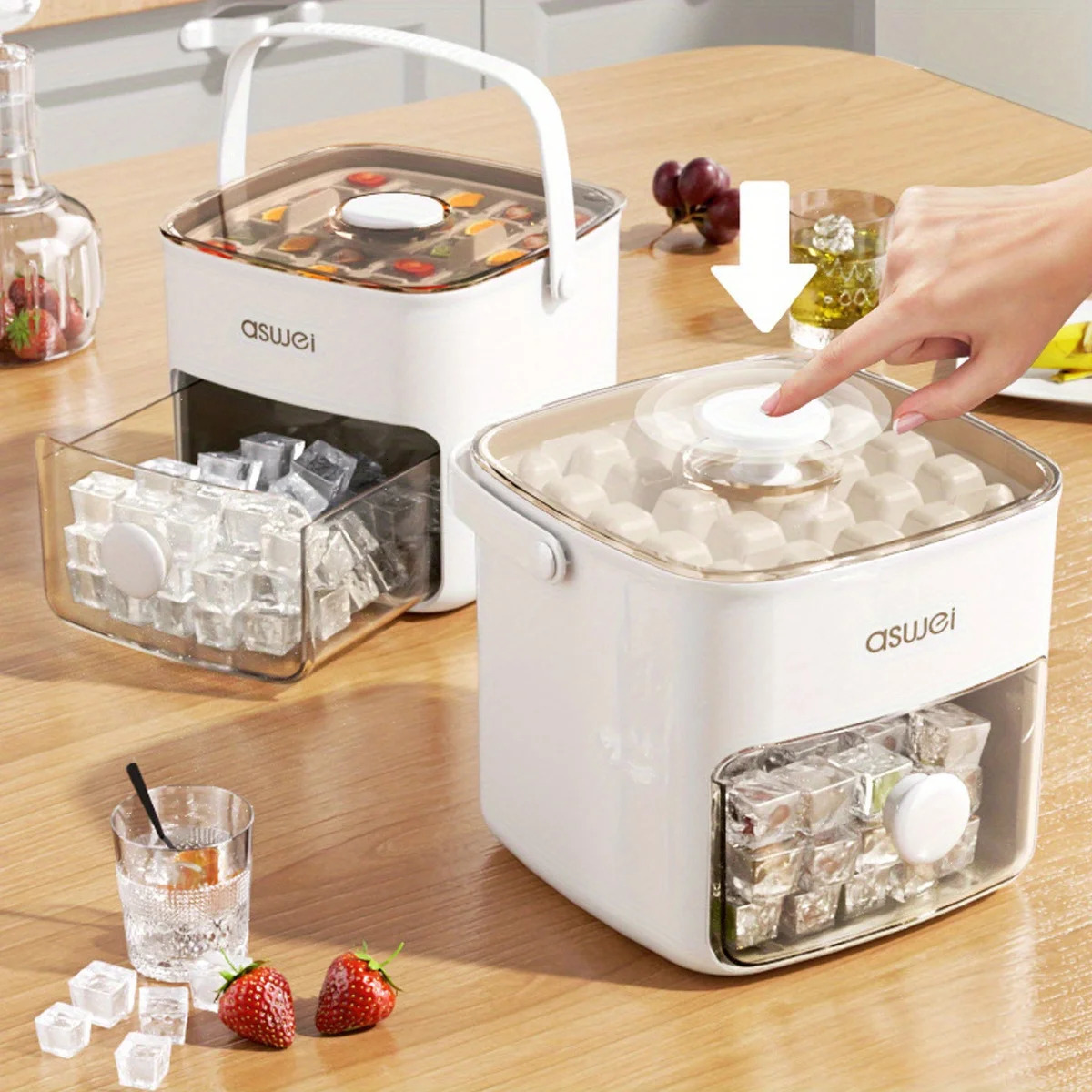 Large 48-grid Ice Cube Machine with Easy-to-slip Double-layer - Food-grade Plastic Storage Tray 250515