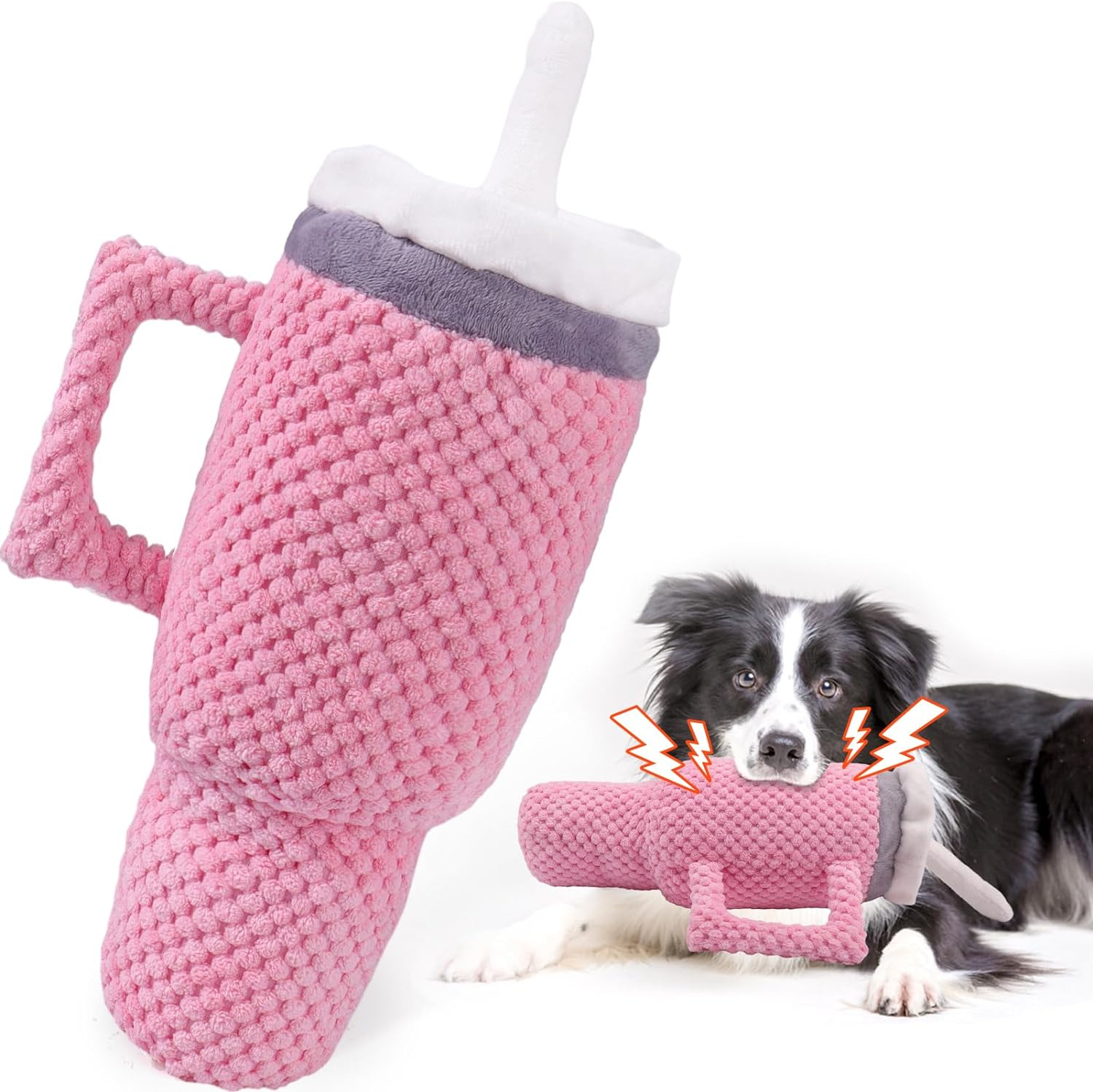 Squeaky Dog Toys Cute Pink Water Cup with Handle,Upgrade Interactive Dog Chew Toys, Funny Boy Girl Dog Stuff Toy, Plush No Mess Chew and Play E71