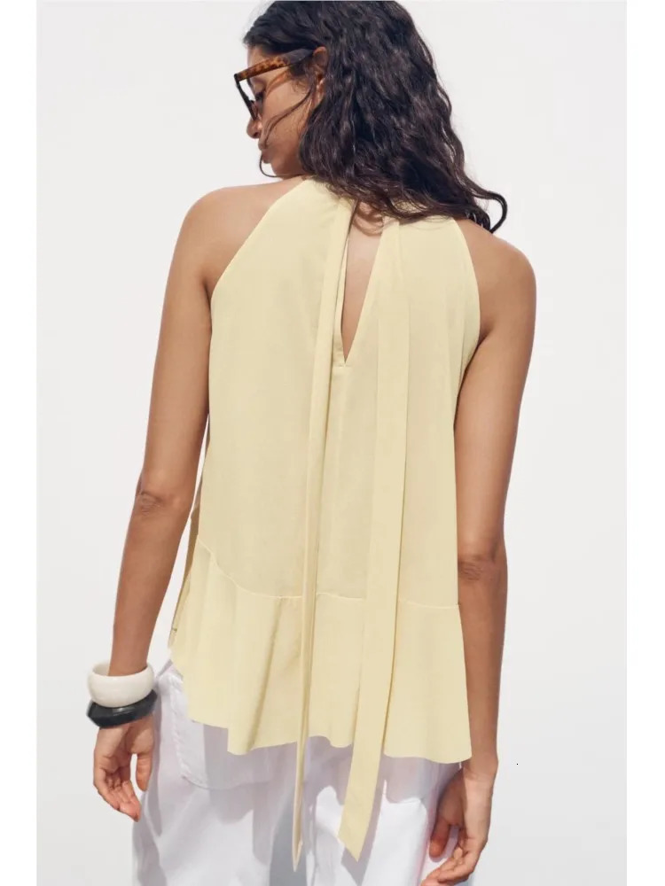 TRAF Women Tiereed Top Summer Ruffied Halter Camisole Waistcoat Womens With Tie Hollow Out Lady Tops 250515