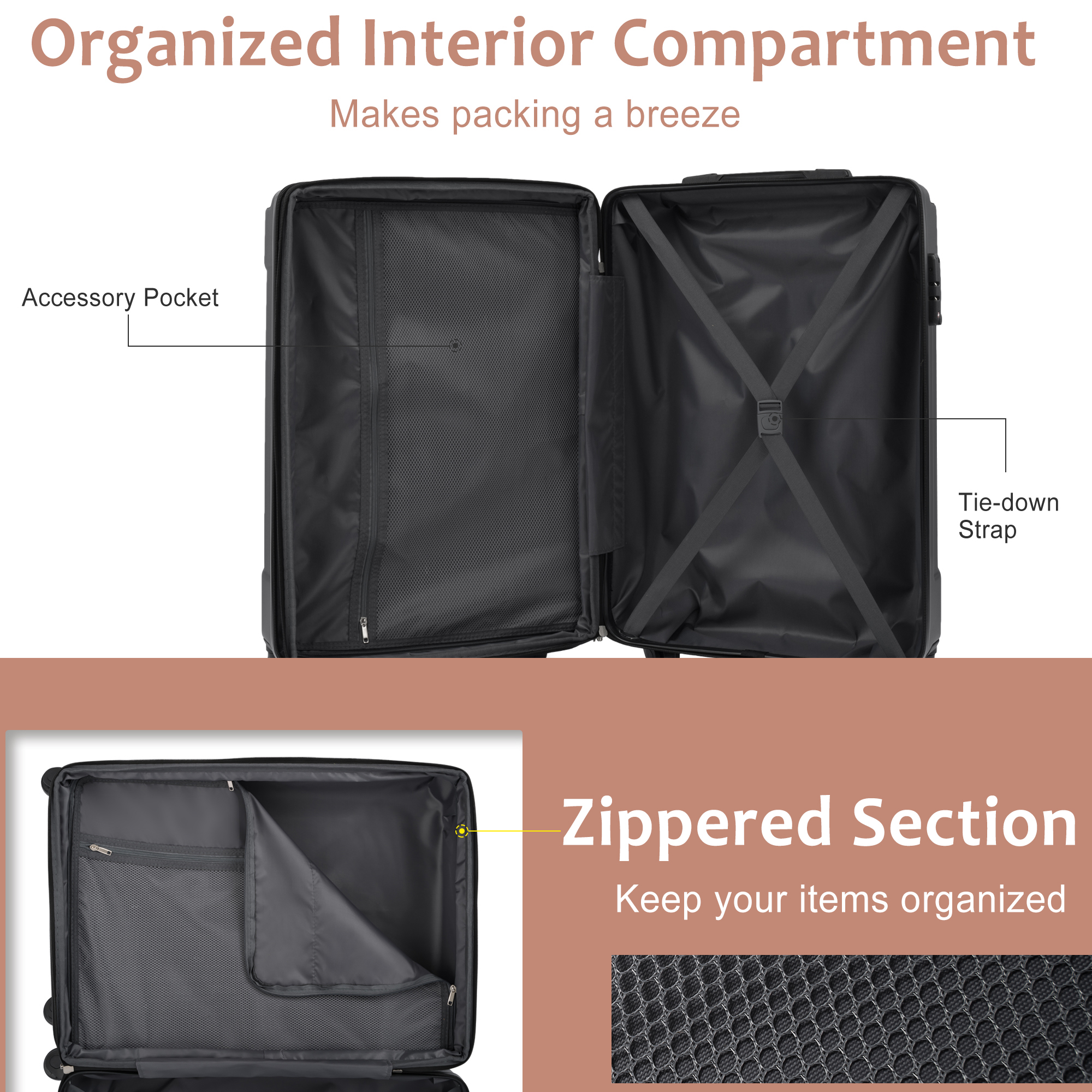 Luggage Sets 3 Piece, Expandable Hard shell ABS Suitcases with Double Spinner, Travel luggage Set with TSA Lock allows for wide luggage travel (20/24/