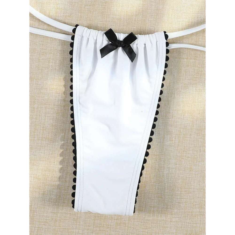 Micro Bowknot Bikinis Set for Women Patchwork Swimsuit Summer Beach Wear White Thong Swimwear Swimming Bathing Suit 2024