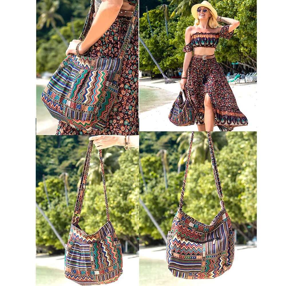 Annmouler 2022 Women Designer Shoulder Vintage Crossbody Large Capacity Handbag Pockets Hobo Fabric Messenger Bag