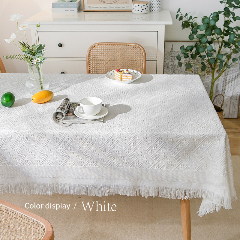 A0906 Nordic tablecloth cotton yarn high-grade tablecloth coffee table cloth tassel wear-resistant tablecloth dustproof waffle table cloth round table