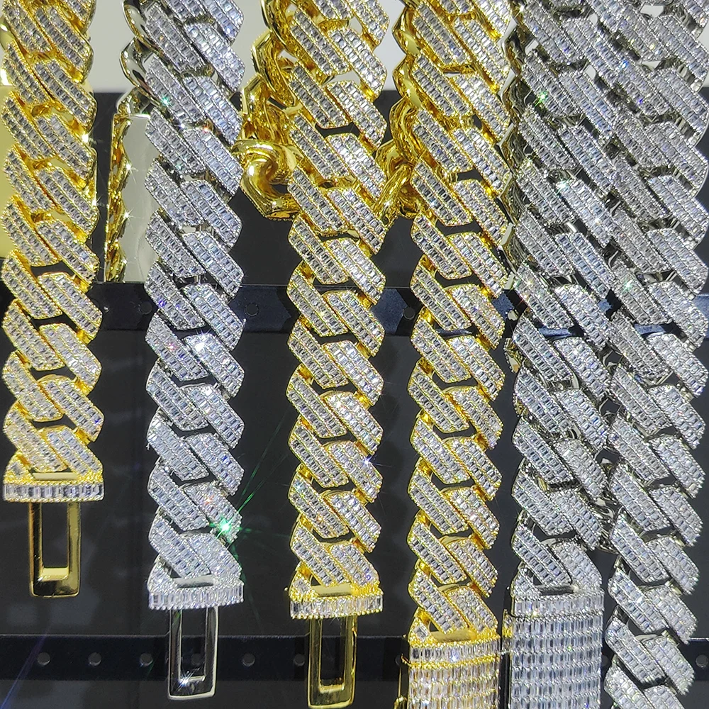 hip hop gold plated stainless steel jewelry party outfit gift10MM20mmwide 2 rows dia necklace designer for men high quality cuban k chain rock rapper
