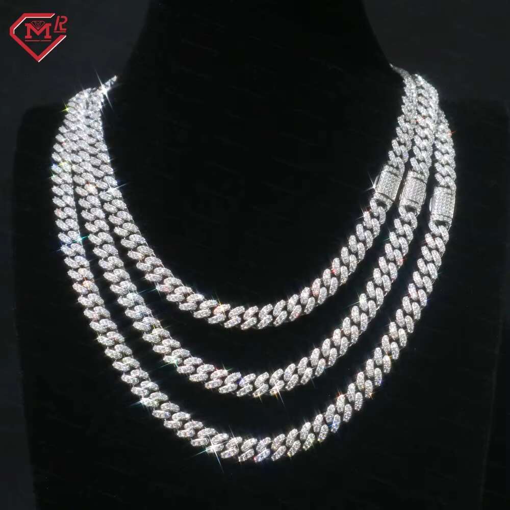 12mm Moissanite Pass Tester Sier Hip Hop Rap Singer Gold Miami Cuban Chain