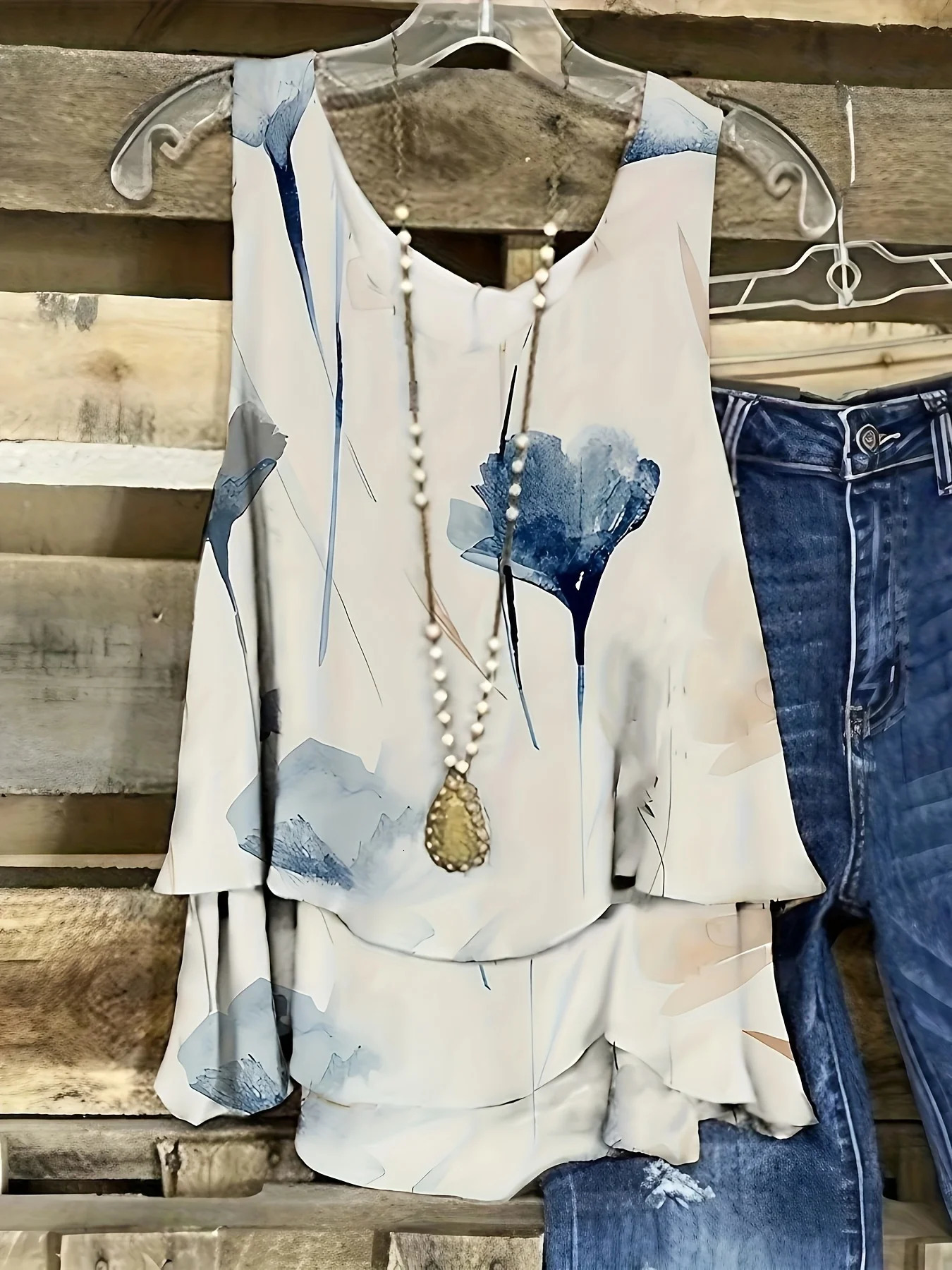 Plus Size womens printed vest slightly elastic polyester fabric casual floral top Tshirt spring and summer 250515