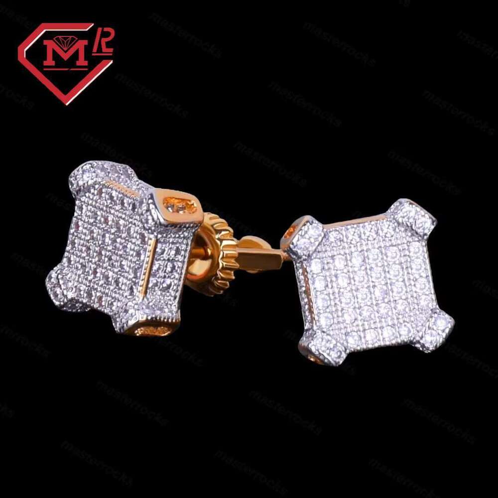 10mm sparkling pyroxene square ice cold unisex Hiphop fashion jewelry gold-plated earrings