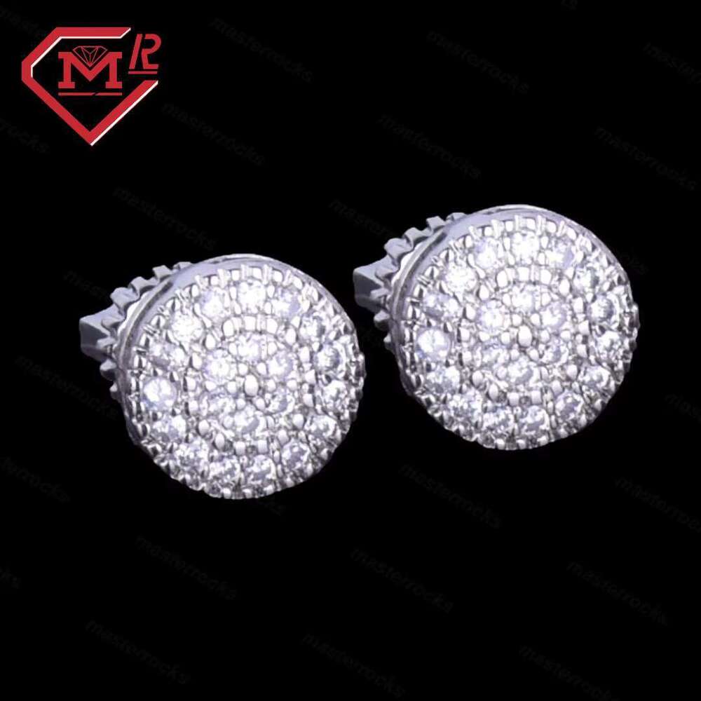 Pure sier round VVS Moissanite chilled men's hip-hop earrings
