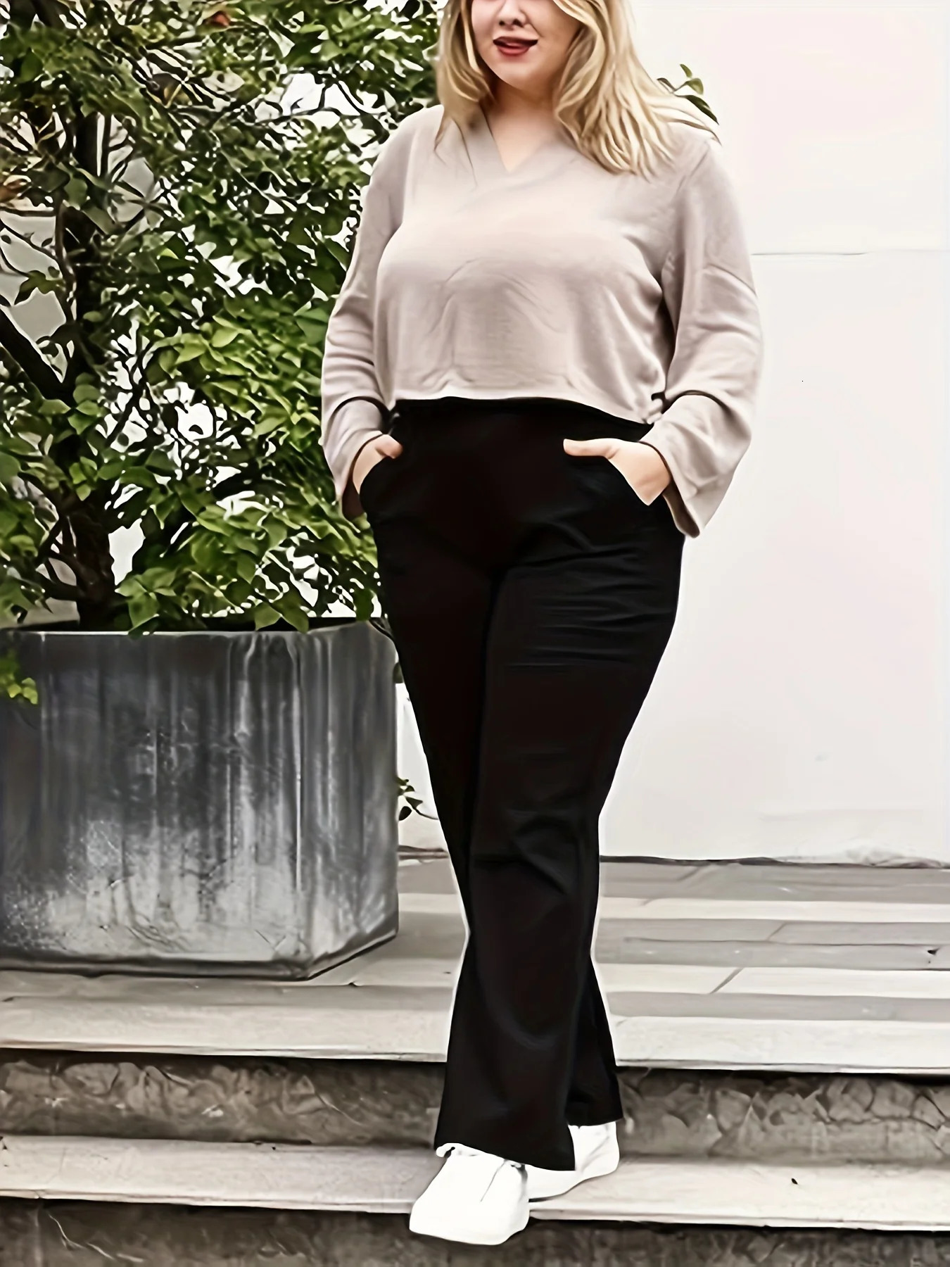 autumn and winter womens plus size gentle retro knitted fabric casual straight-leg leggings. 250515