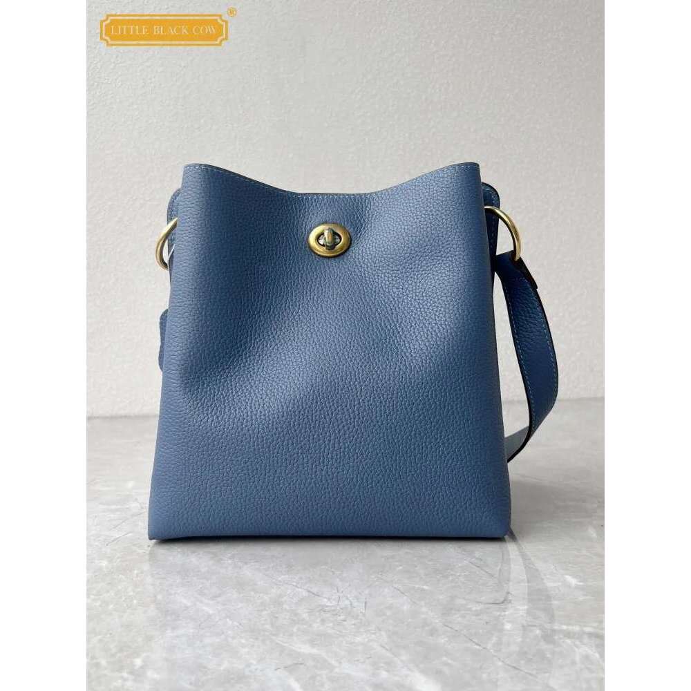 Office Ladies Shoulder Handbag Fashion Solid Color Genuine Bucket Bag Cow Leather Casual Women Single Crossbody Bags