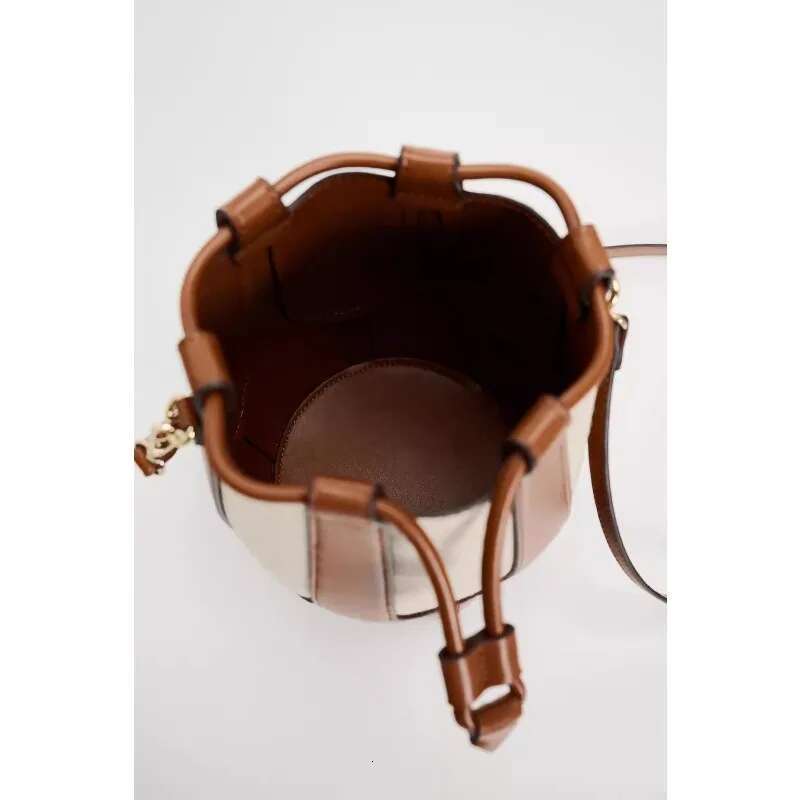 2025 New Canvas Contrasting Splicing Bag, Single Shoulder Commuting Crossbody Bucket Bag