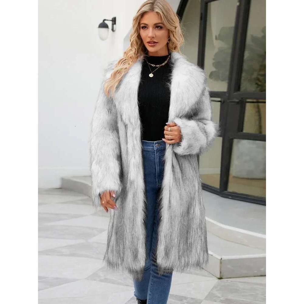 Women's Warm Faux Fox Fur Coat Winter Jackets Leisure Long Jacket Windbreaker Women Thick Fluffy Bontjas Outerwear
