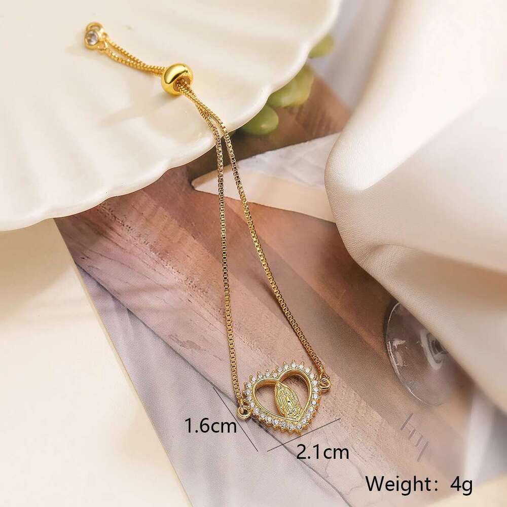 NEWBUY 2024 Fashion Gold Color Box Chain Virgin Mary Charm Bracelets For Women Shiny CZ Zircon Jewelry