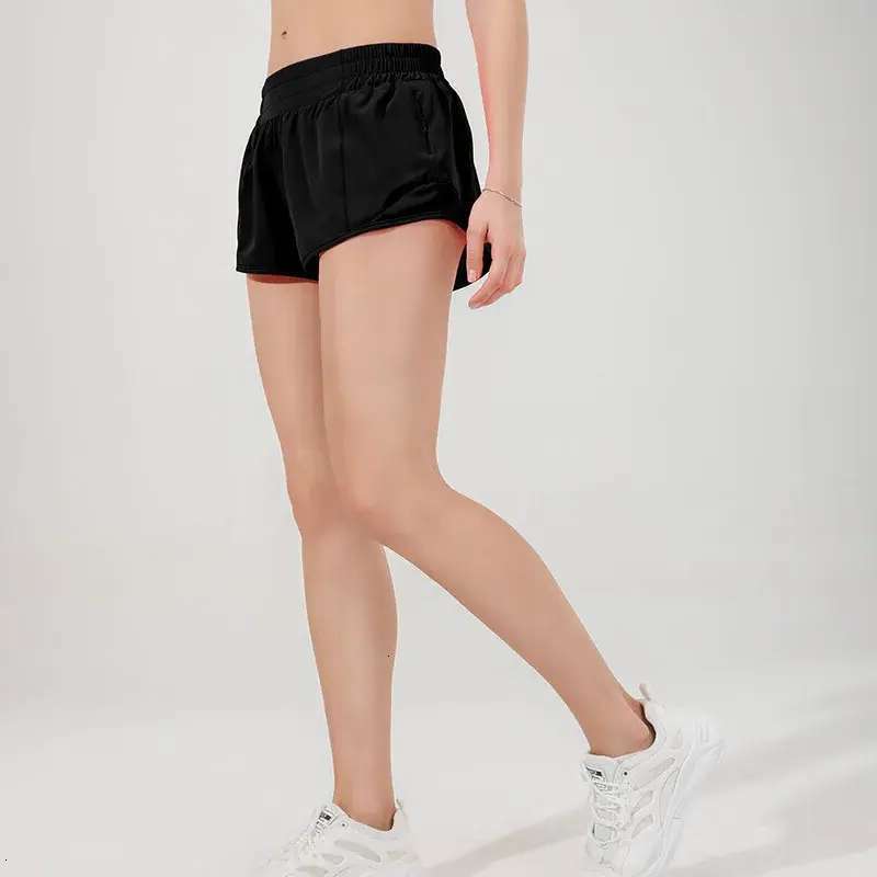 091-Hot Low Rise Breathable Quick-Dry Yoga Shorts Built-in Lined Sports Short Hidden Zipper Side Drop-in Pockets Running Sweatpants with Continuous Dr