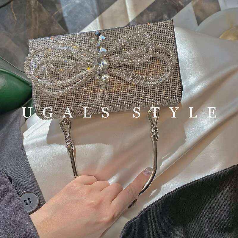 Bow Knot Women's Handbag Crystal Shiny Rhinestone Dia Evening Wedding Party Clutch Purse Shoulder Messenger Bag