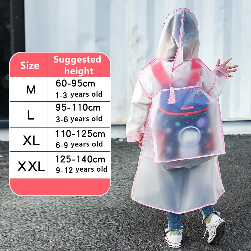 EVA Transparent Children Raincoat Girls Whole Body Waterproof Boys Kindergarten Pupils Poncho With Schoolbag Space 250515
