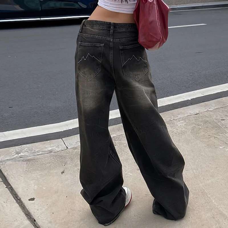 Darlingaga Streetwear Grunge Baggy Jeans Women Vintage Distressed Straight Leg Y2k Denim Pants 90S Aesthetic Outfits Washed Chic Designer