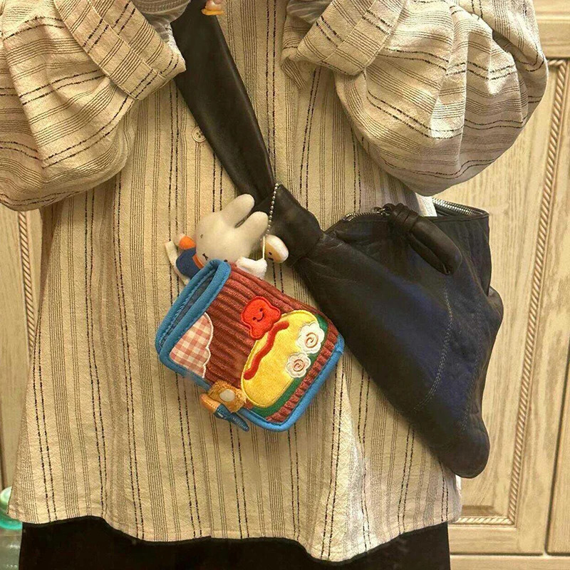 Cute Canvas Wallet Short Zipper Compact Folding Denim Corduroy Card Bag Handbag Embroidered High Beauty 250514