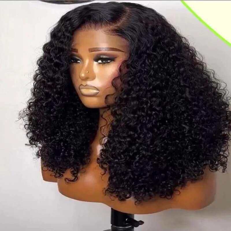 Natural Black Color Short Bob Cut 13X4 Lace Frontal Synthetic Wig For Women Deep Curly Preplucked With Baby Hair Cosplay Daily