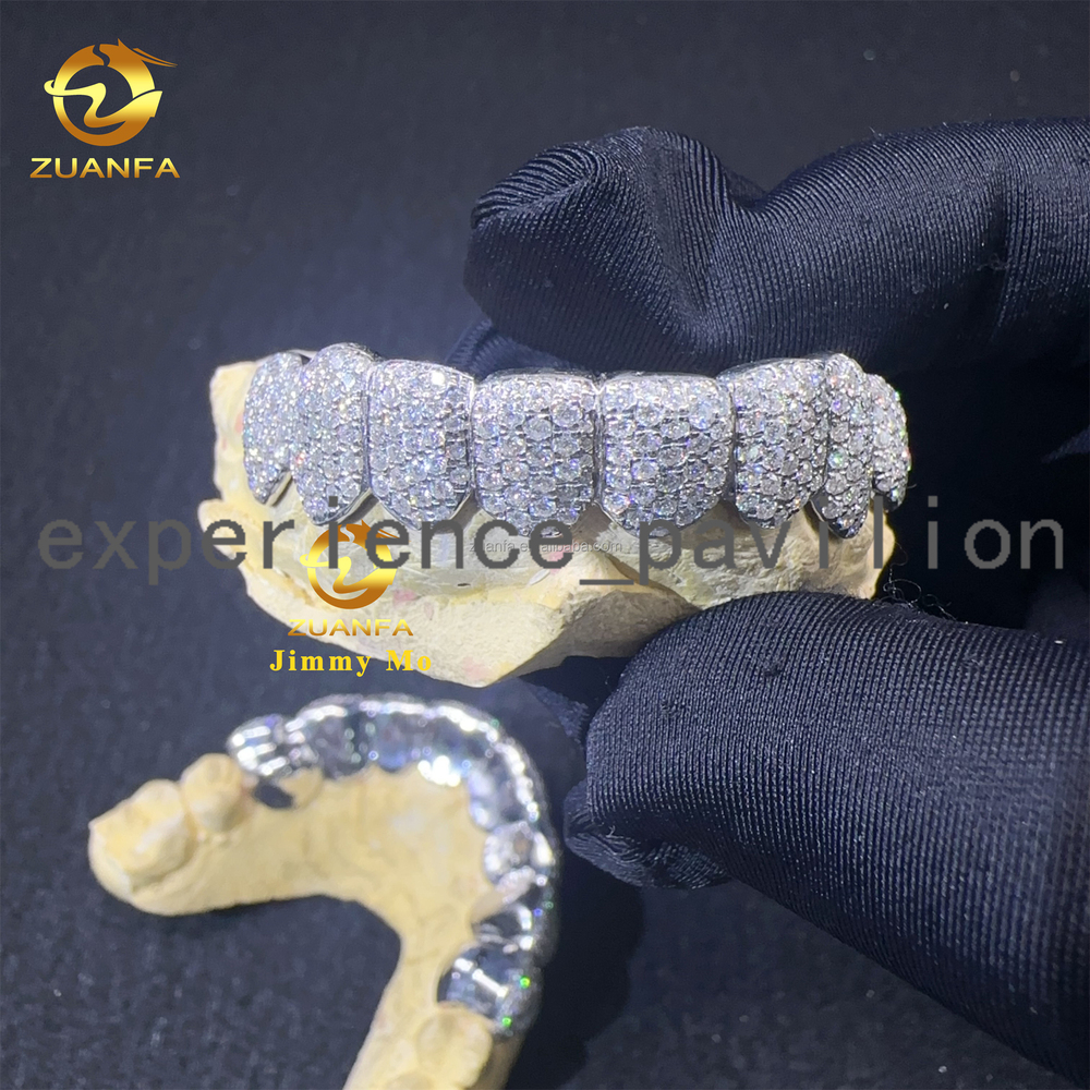 Custom Made Honey Comb Setting Iced Out Buss Down Hip Hop Jewelry Fashion Vvs1 Moissanite Diamond 925 Silver Grillz Set for Man