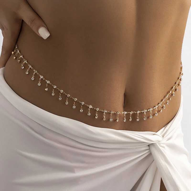 New Fashion Punk Rhinestone Tassel Belly Chains for Waist Women Luxury Shine Sexy Body Chain Y2K Jewelry Minimalism Accessories Y250515