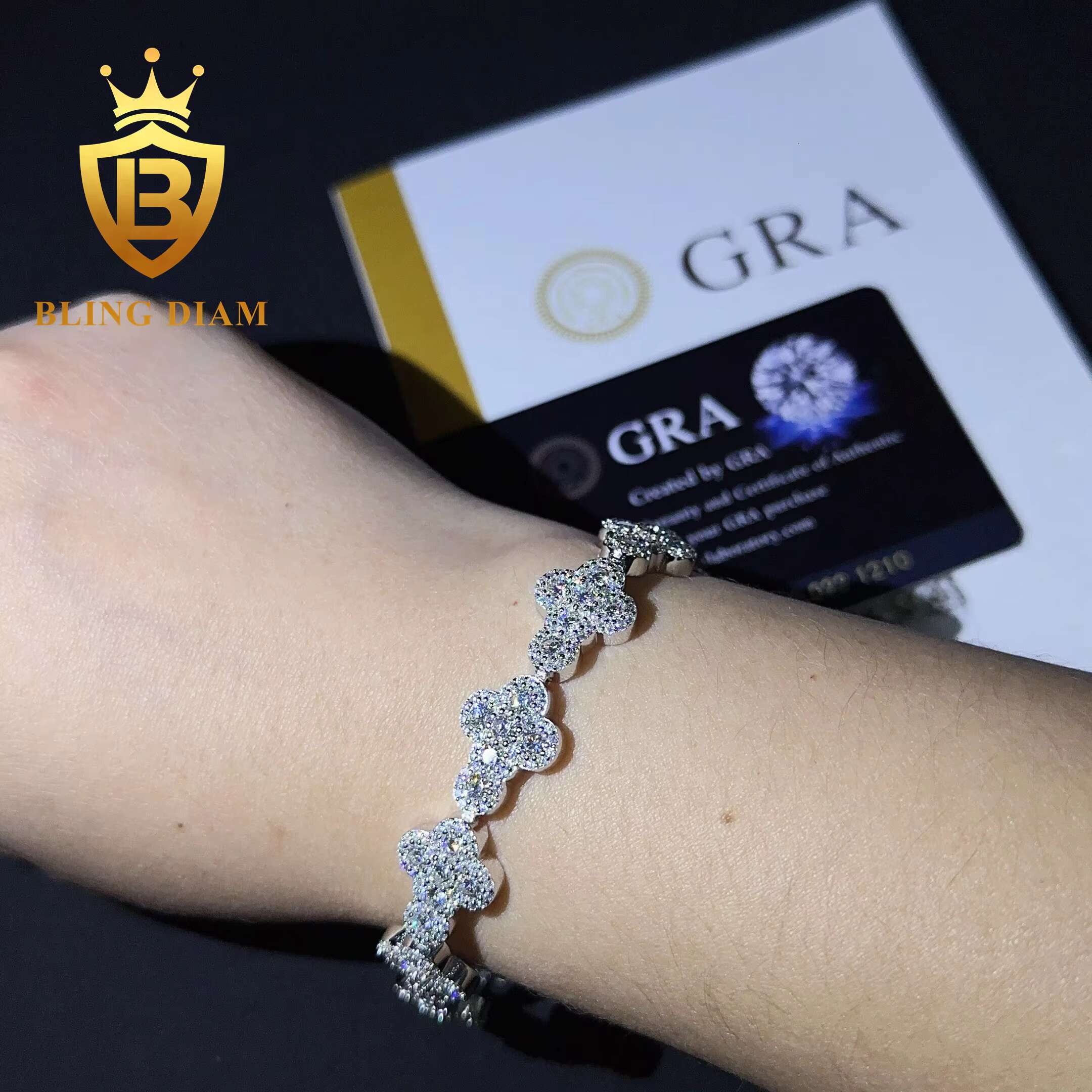 Iced Out Hip Hop Jewelry Custom Cross Design Moissanite Diamond Fashion Cuban Link Chain Bracelet for Men and Women Pass test