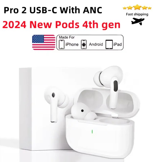 2024 Newest tws earbuds Pods 4th Gen With ANC earbuds Pro 2 anc USB C earphones wireless Bluetooth Headset USB-C charging port Headphones pods 3rd 2nd