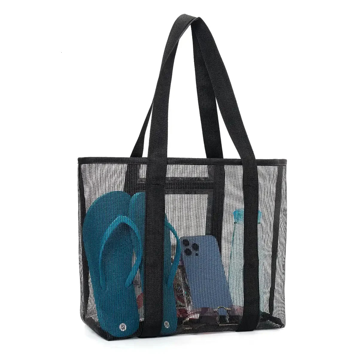 1PC Hollow polyester mesh beach bag large capacity travel washing bag swimming storage bag minimalist mesh beach bag 250515