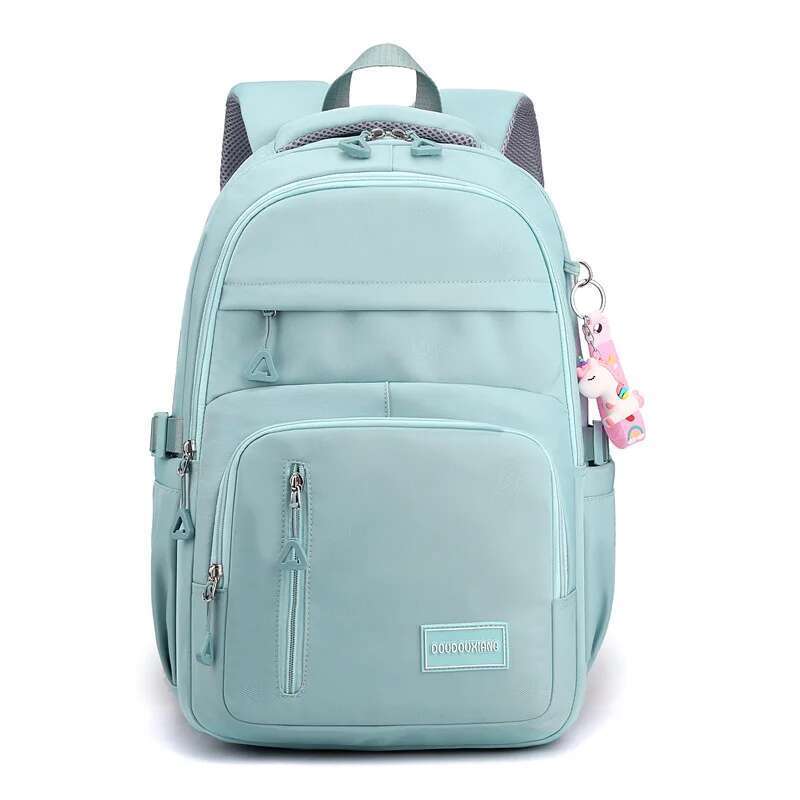 Girls School Bag With Pendant Nylon Backpack Travel Rucksack Multi Pockets Waterproof Casual Simple Style Schoolbag For Teenager