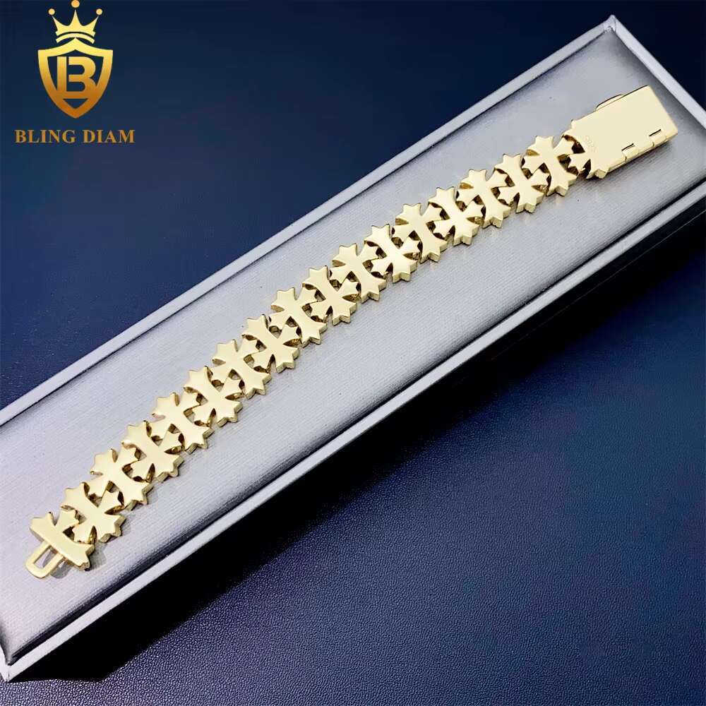 16mm Luxury Jewelry Hip Hop 925 Sterling Silver Moissanite Cuban Link Chain Cross Iced Out Bracelet
